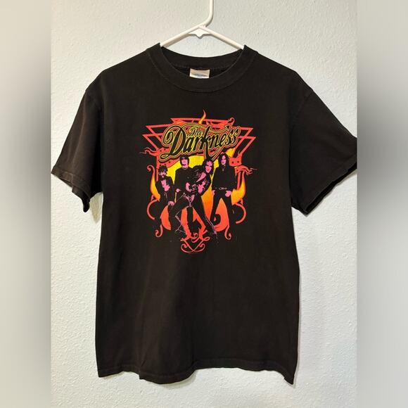 Vintage Y2K The Darkness Rock n Roll Band Tee Early 2000’s Black Orange Pink M - Picture 1 of 4